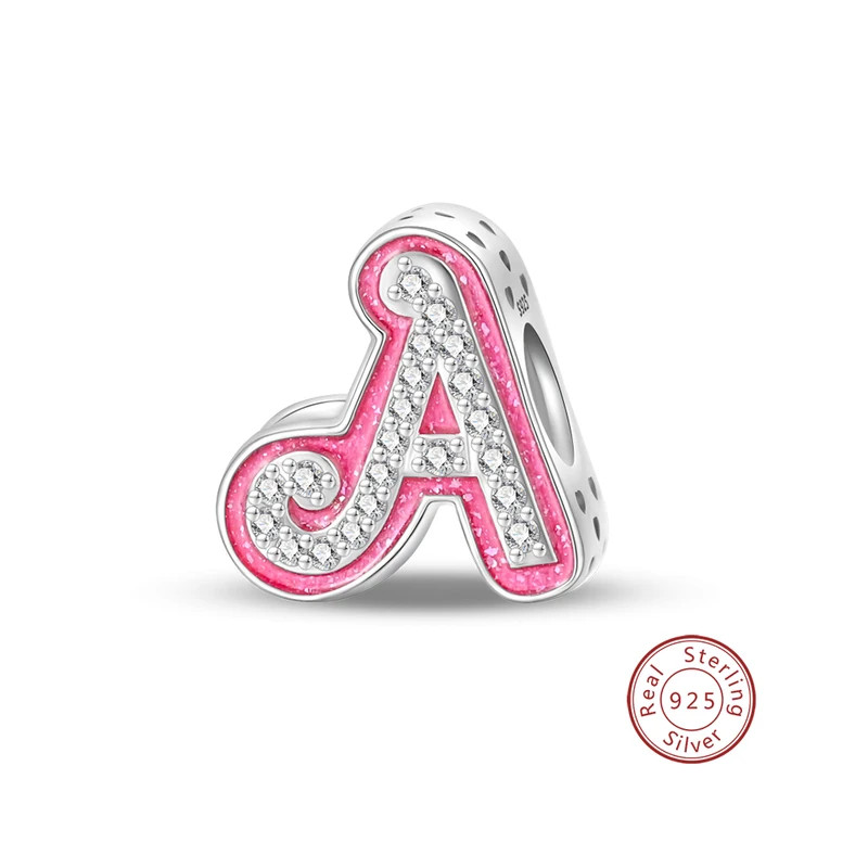 Charm pour bracelet lettre prénom initiale Barbie rose