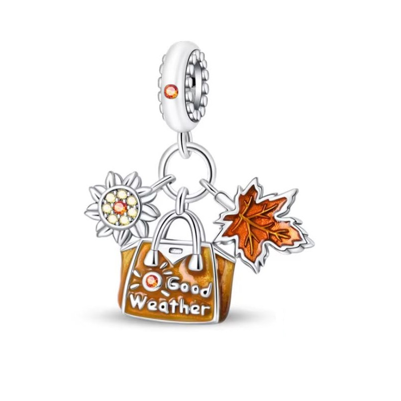 Charm pour bracelet automne feuille sac soleil Charm pour bracelet automne feuille sac soleil