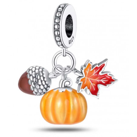 Charm pour bracelet automne citrouille noisette feuille