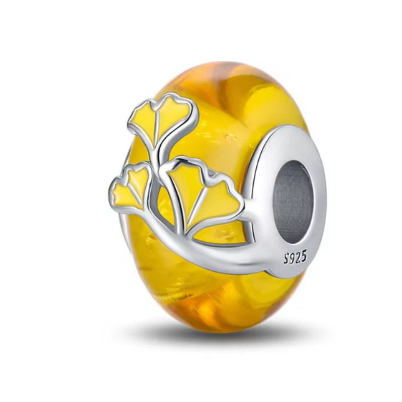 Charm pour bracelet automne murano feuille ginkgo biloba