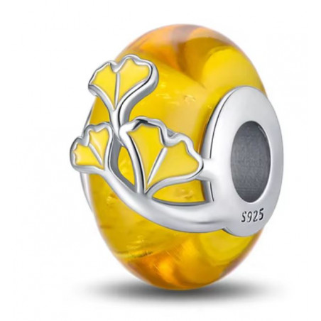 Charm pour bracelet automne murano feuille ginkgo biloba