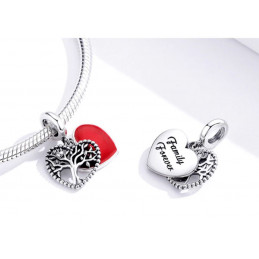Charm bijoux pendentif argent coeur rouge arbre avec coeur
