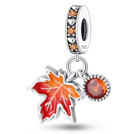 Charm pour bracelet automne feuille pierre ambre