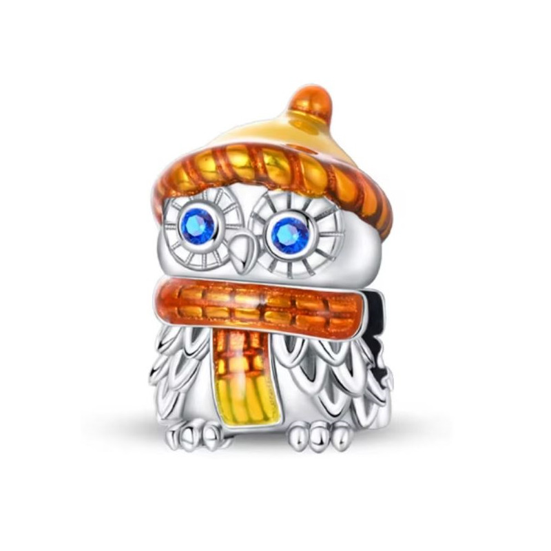 Charm pour bracelet automne chouette avec bonnet et écharpe