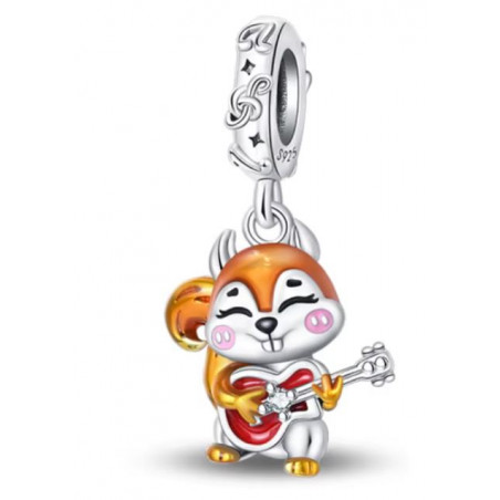 Charm pour bracelet automne écureuil musicien guitare
