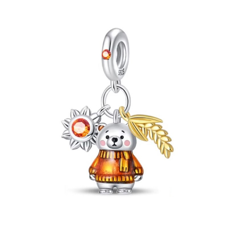 Charm pour bracelet automne ours en pull soleil ambre Charm pour bracelet automne ours en pull soleil ambre