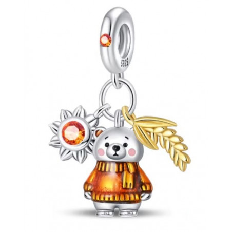Charm pour bracelet automne ours en pull soleil ambre