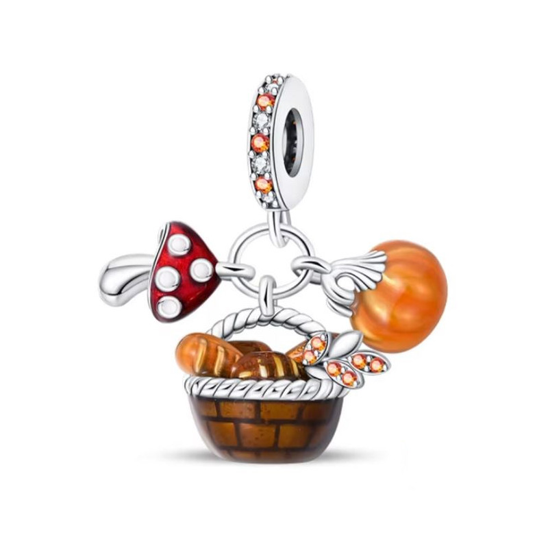 Charm pour bracelet panier d'automne pain champignon Charm pour bracelet panier d'automne pain champignon