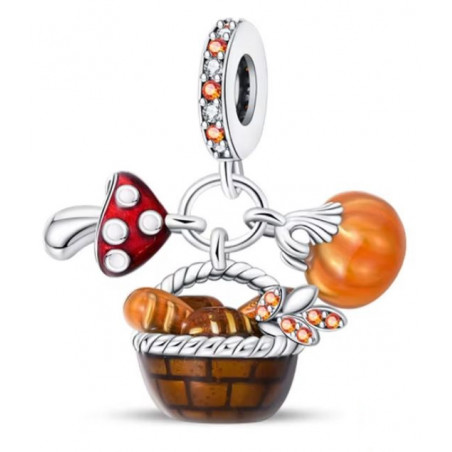Charm pour bracelet panier d'automne pain champignon
