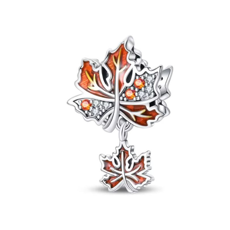 Charm pour bracelet automne feuille érable pierre ambre