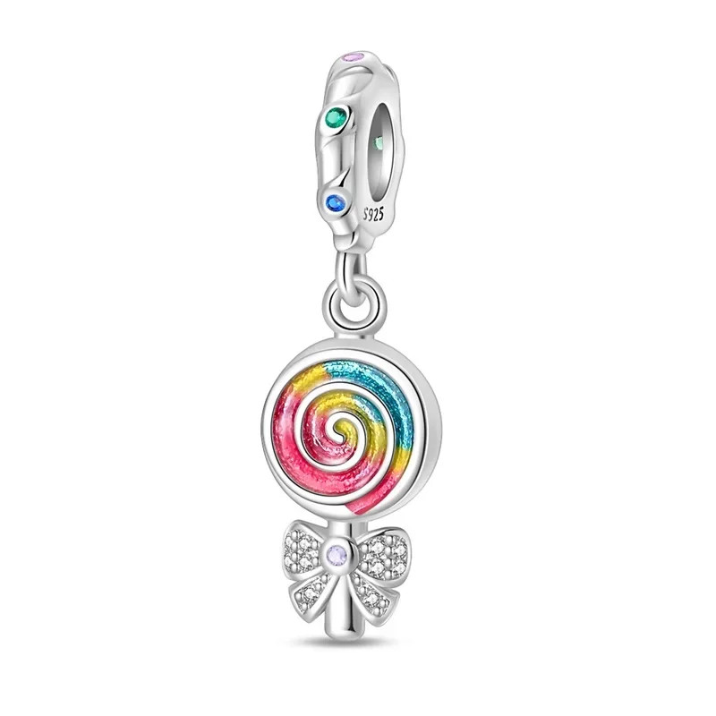 Charm bijou pour bracelet sucette fraise noeud
