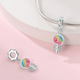 Charm bijou pour bracelet sucette fraise noeud