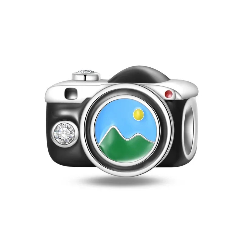 Charm pour bracelet appareil photo noir paysage
