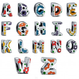 Charm lettre alphabet prénom fleurs colorées pour bracelet
