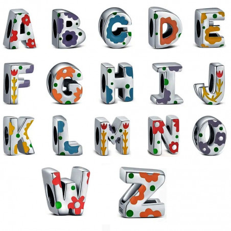 Charm lettre alphabet prénom fleurs colorées pour bracelet