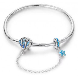 bracelet coquillage mer strass turquoise avec chaine de sécurité pour charm