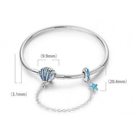 bracelet coquillage mer strass turquoise avec chaine de sécurité pour charm