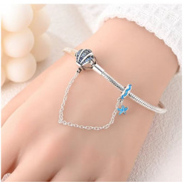 bracelet coquillage mer strass turquoise avec chaine de sécurité pour charm