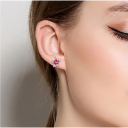 boucles d'oreilles oiseaux perroquet fleur rose
