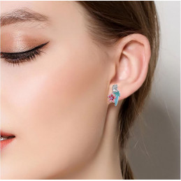 boucles d'oreilles oiseaux perroquet fleur rose
