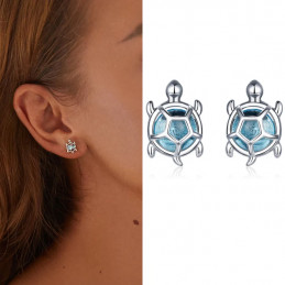 boucles d'oreilles tortue pierre bleu