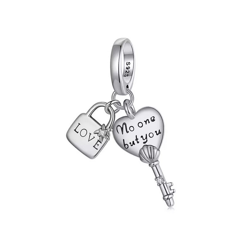 Charm pour bracelet clef coeur cadena je n'aime que toi
