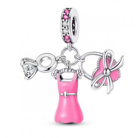 Charm bijou robe rose sac bague diamant