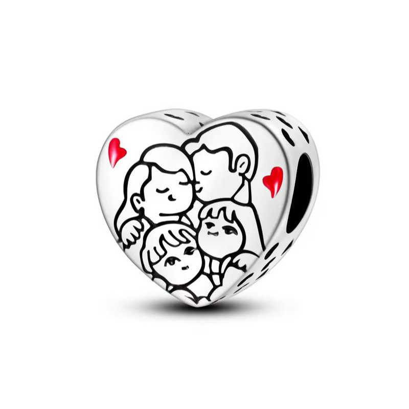 Charm pour bracelet coeur famille deux enfants Charm pour bracelet coeur famille deux enfants