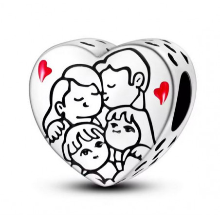 Charm pour bracelet coeur famille deux enfants