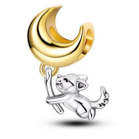 Charm pour bracelet chien accroché à la lune