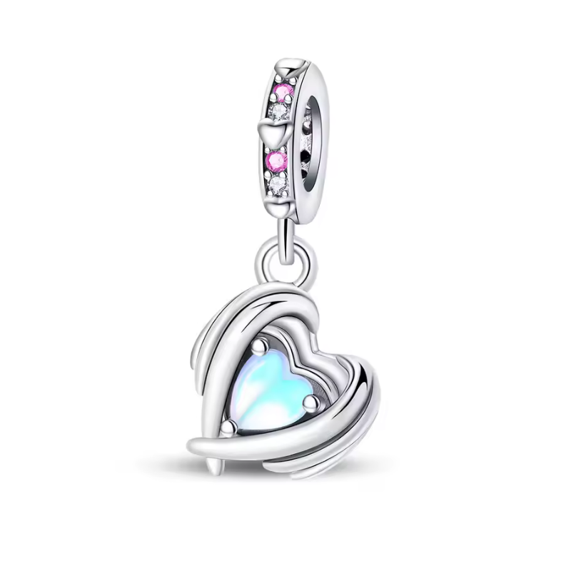Charm pour bracelet coeur bleu dans aile