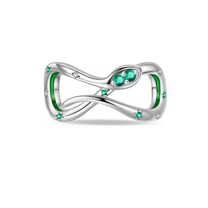 Charm pour bracelet noeud infini serpent pierre verte Charm pour bracelet noeud infini serpent pierre verte