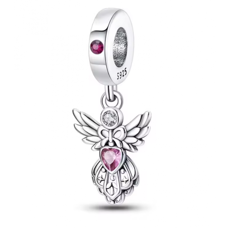Charm pour bracelet ange coeur pierre violette Charm pour bracelet ange coeur pierre violette