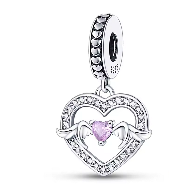 Charm pour bracelet coeur rose ailes d'ange Charm pour bracelet coeur rose ailes d'ange