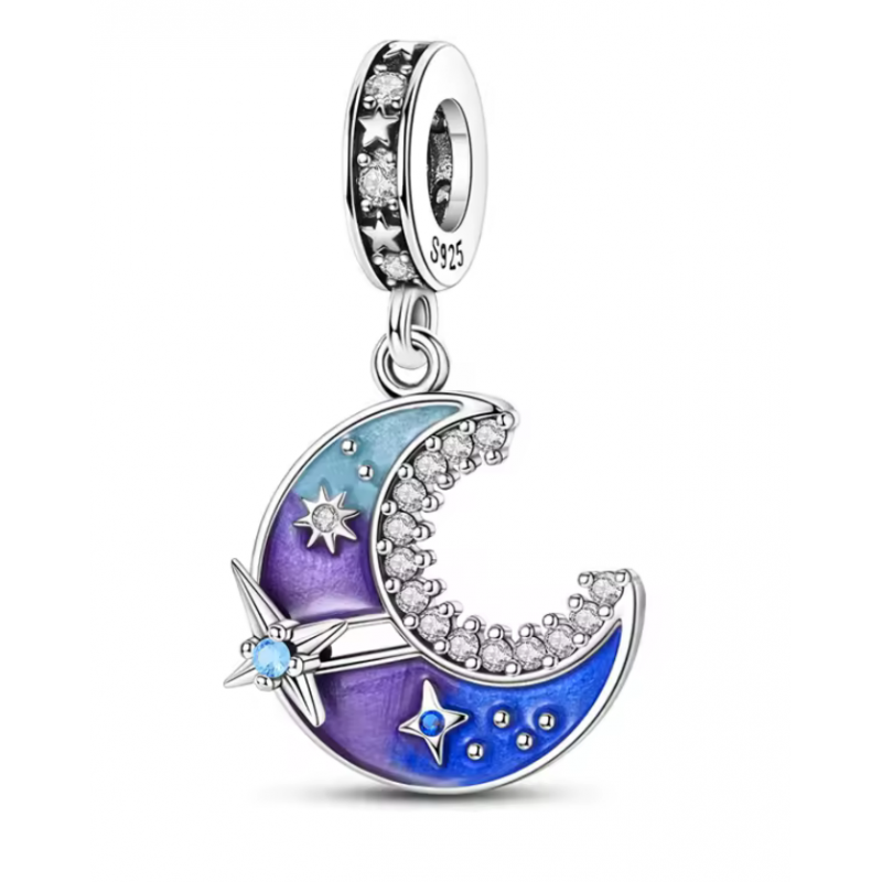 Charm pour bracelet lune bleu étoile