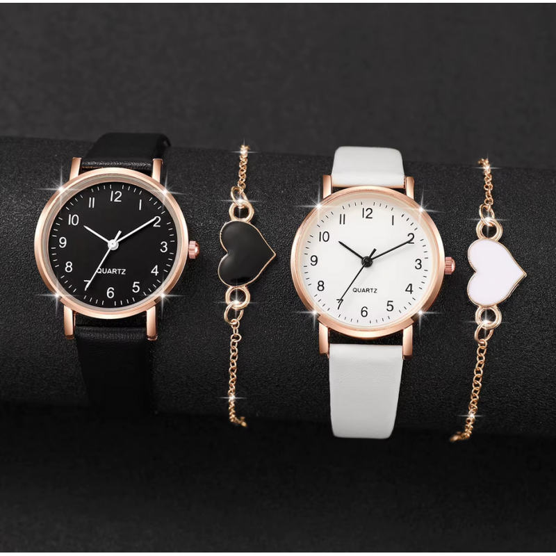 lot de deux montres femme noir et blanc avec bracelets coeur lot de deux montres femme noir et blanc avec bracelets coeur