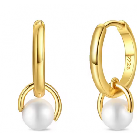 boucles d'oreilles or double boucle perle blanche