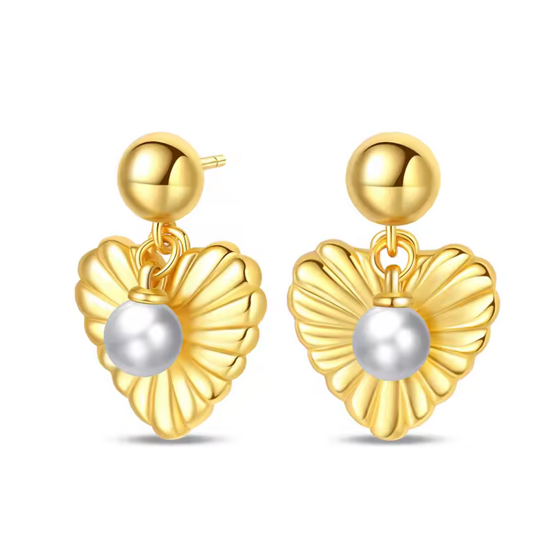 boucles d'oreilles boule or et coeur perle blanche boucles d'oreilles boule or et coeur perle blanche