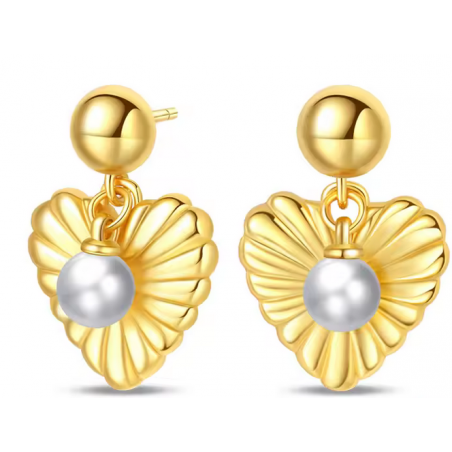 boucles d'oreilles boule or et coeur perle blanche