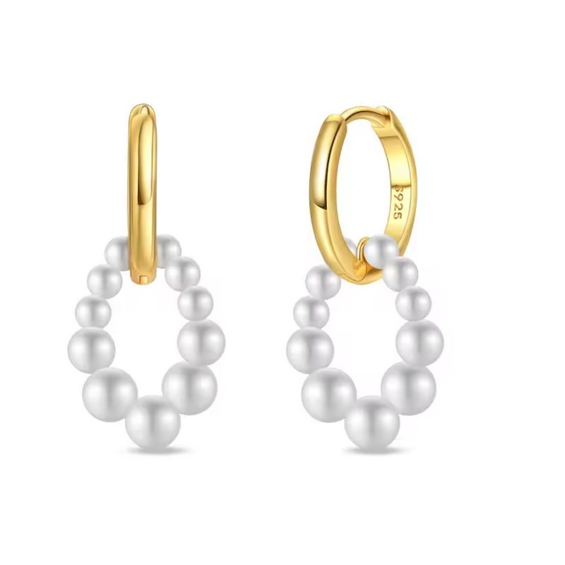 boucles d'oreilles or boucle de perles blanches boucles d'oreilles or boucle de perles blanches