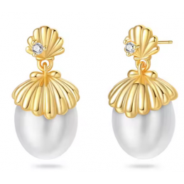 boucles d'oreilles perle blanche coquillage or