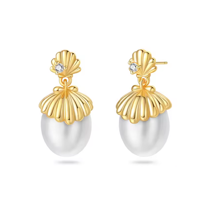 boucles d'oreilles perle blanche coquillage or boucles d'oreilles perle blanche coquillage or