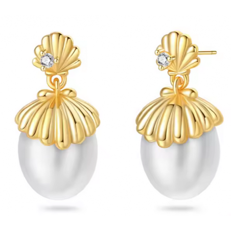 boucles d'oreilles perle blanche coquillage or