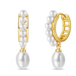 boucles d'oreilles anneau de perle blanche et perle pendente
