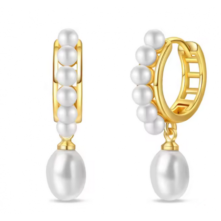 boucles d'oreilles anneau de perle blanche et perle pendente