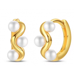 boucles d'oreilles courbe d'or et perle blanche