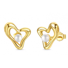 boucles d'oreilles perle dans coeur en courbe or