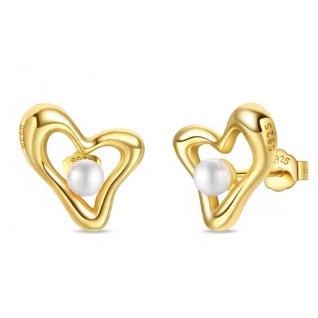 boucles d'oreilles perle dans coeur en courbe or