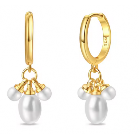 boucles d'oreilles or trois perles pendentes