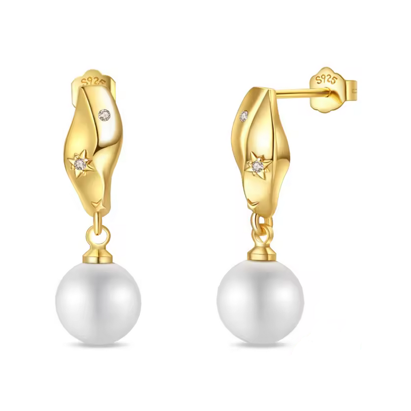 boucles d'oreilles or étoiles perle blanche boucles d'oreilles or étoiles perle blanche